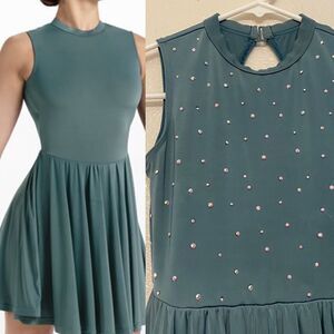 WEISSMAN Dance Costume Sage green Keyhole Back Skater Dress rhinestone D11782 IC